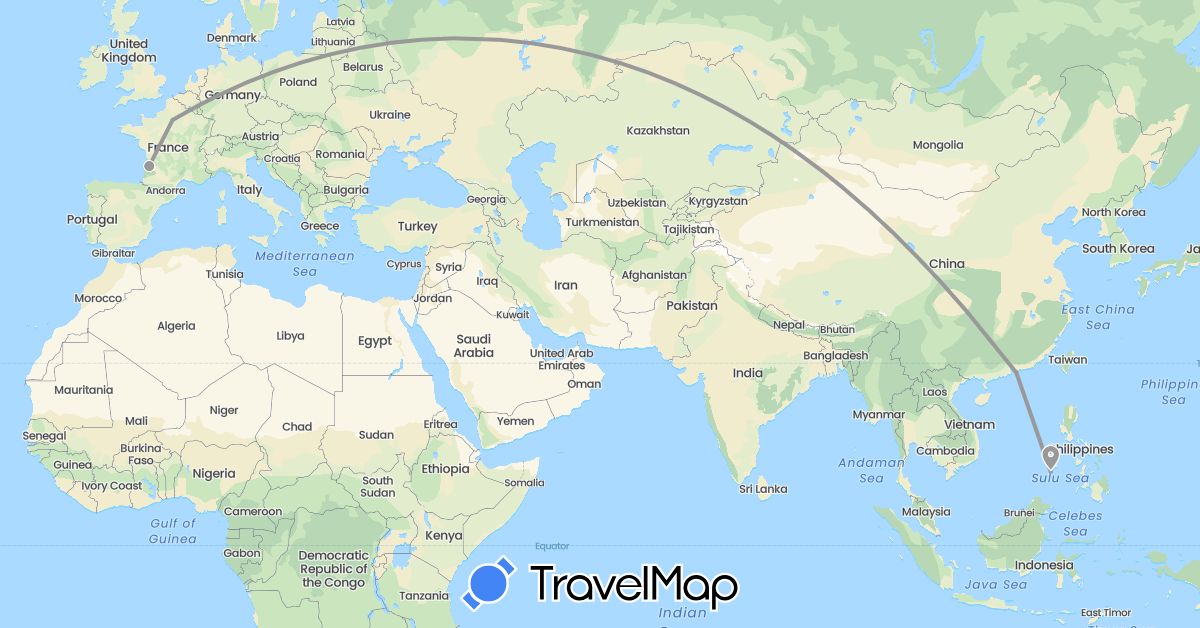 TravelMap itinerary: plane in China, France, Philippines (Asia, Europe)